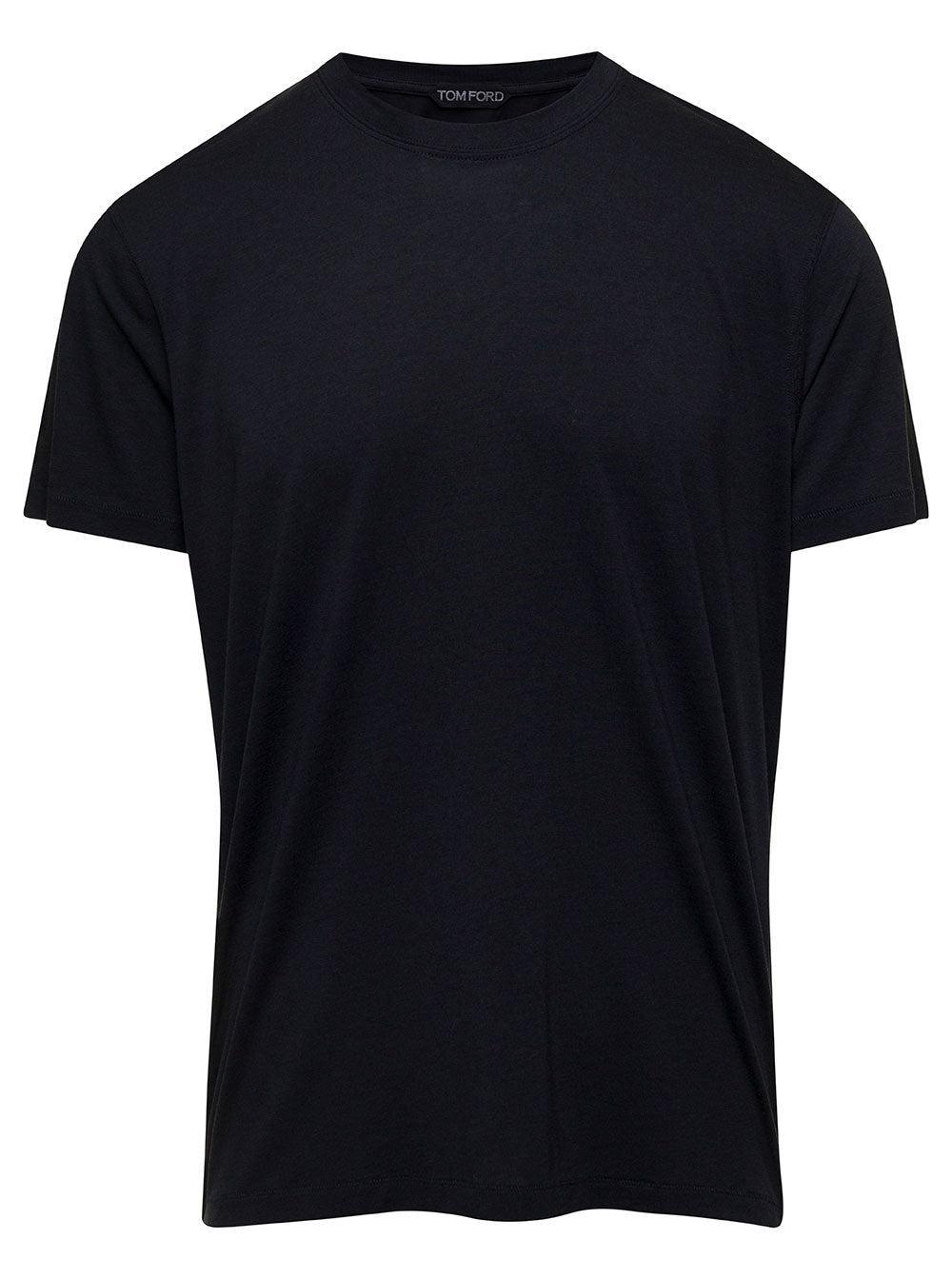 TOM FORD Black Basic Crewneck T-shirt With Tonal Stitching In Cotton Blend Man Product Image