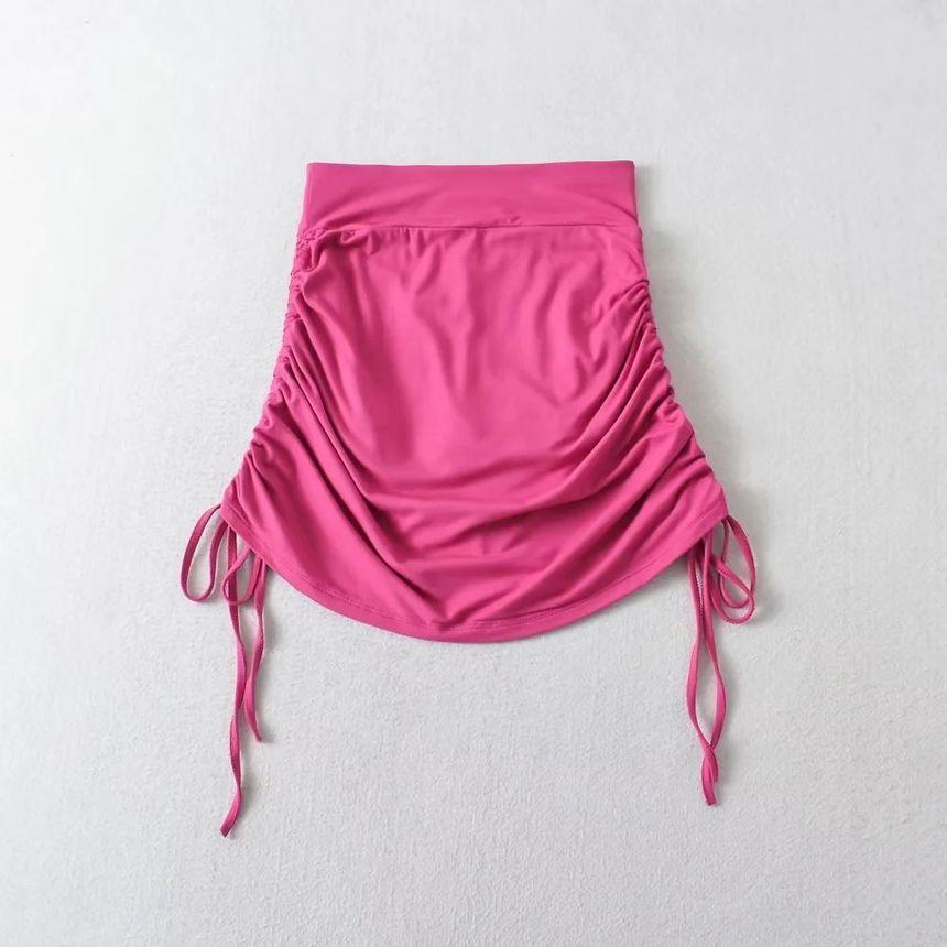 High Waist Plain Side-Drawstring Mini Skirt Product Image