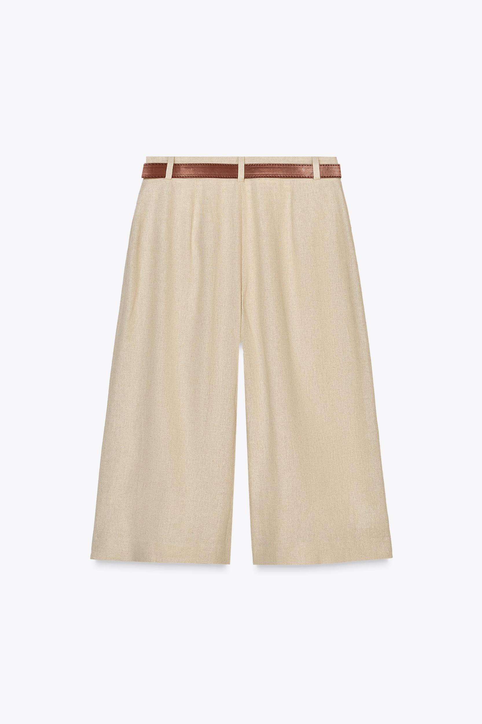 BELTED LINEN LONG SHORTS Product Image