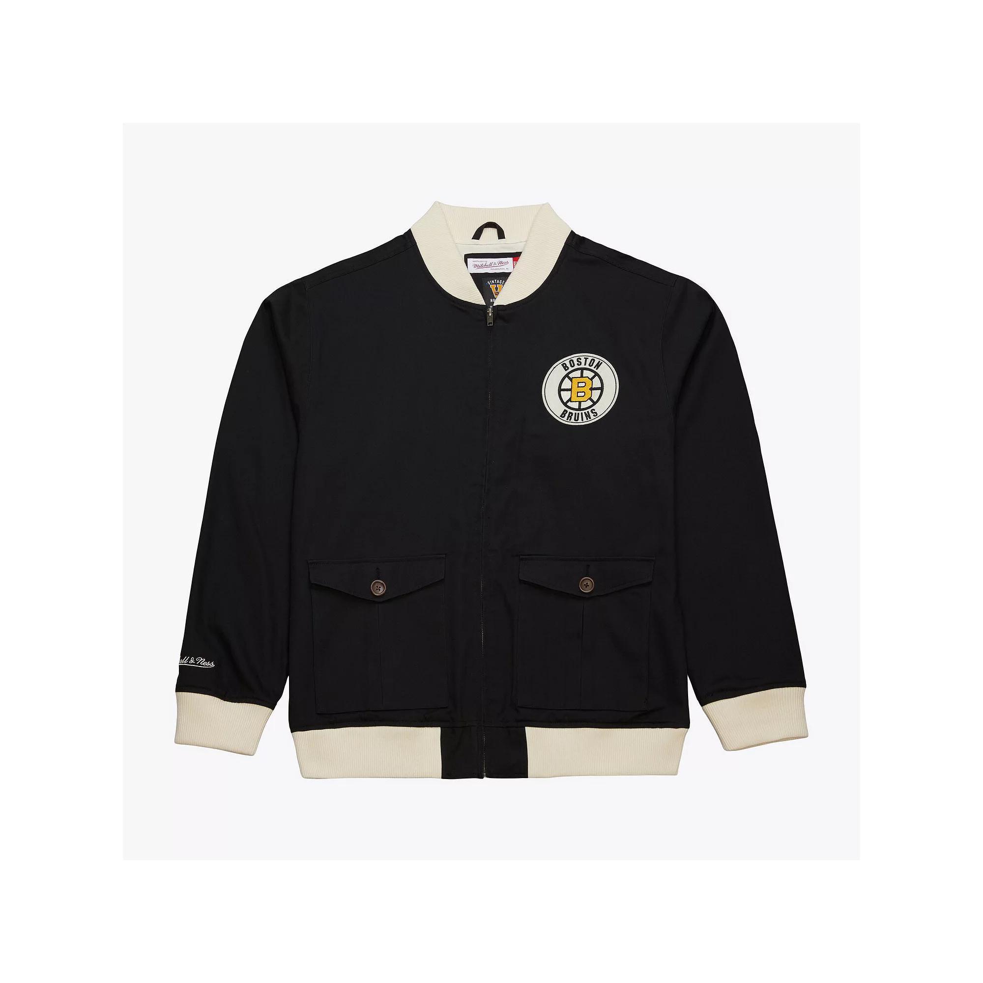 Men's Mitchell & Ness Black Boston Bruins Vintage Coaches Cotton Twill Full-Zip Jacket,  Product Image