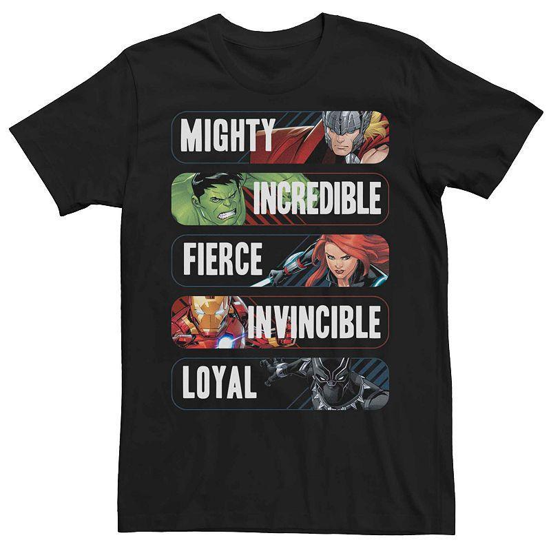 Mens Marvels Avenger Hero Adjectives Group Shot Tee Product Image