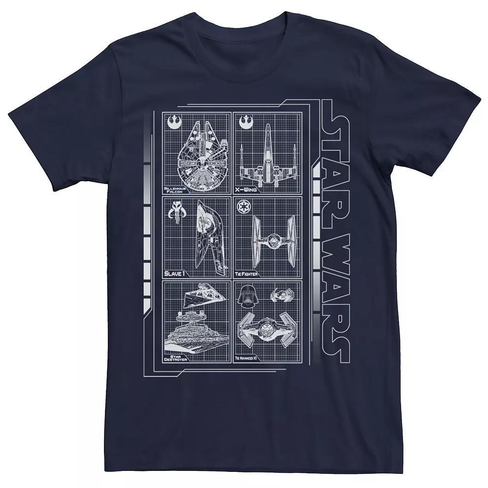 Men's Star Wars Battle Ships Schematic Tee, Size: XXL, Blue Product Image