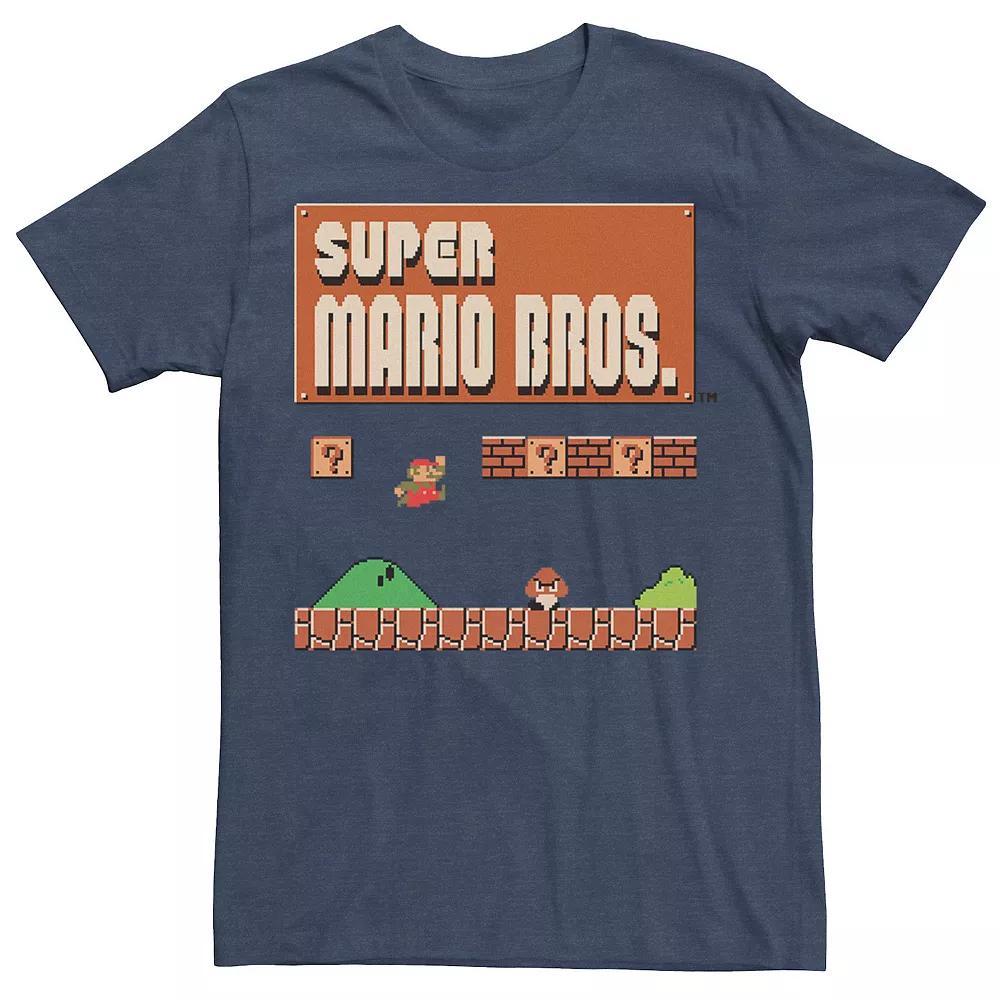 Men's Super Mario Bros Opening Screen Graphic Tee, Size: Small, Navy Grey Product Image