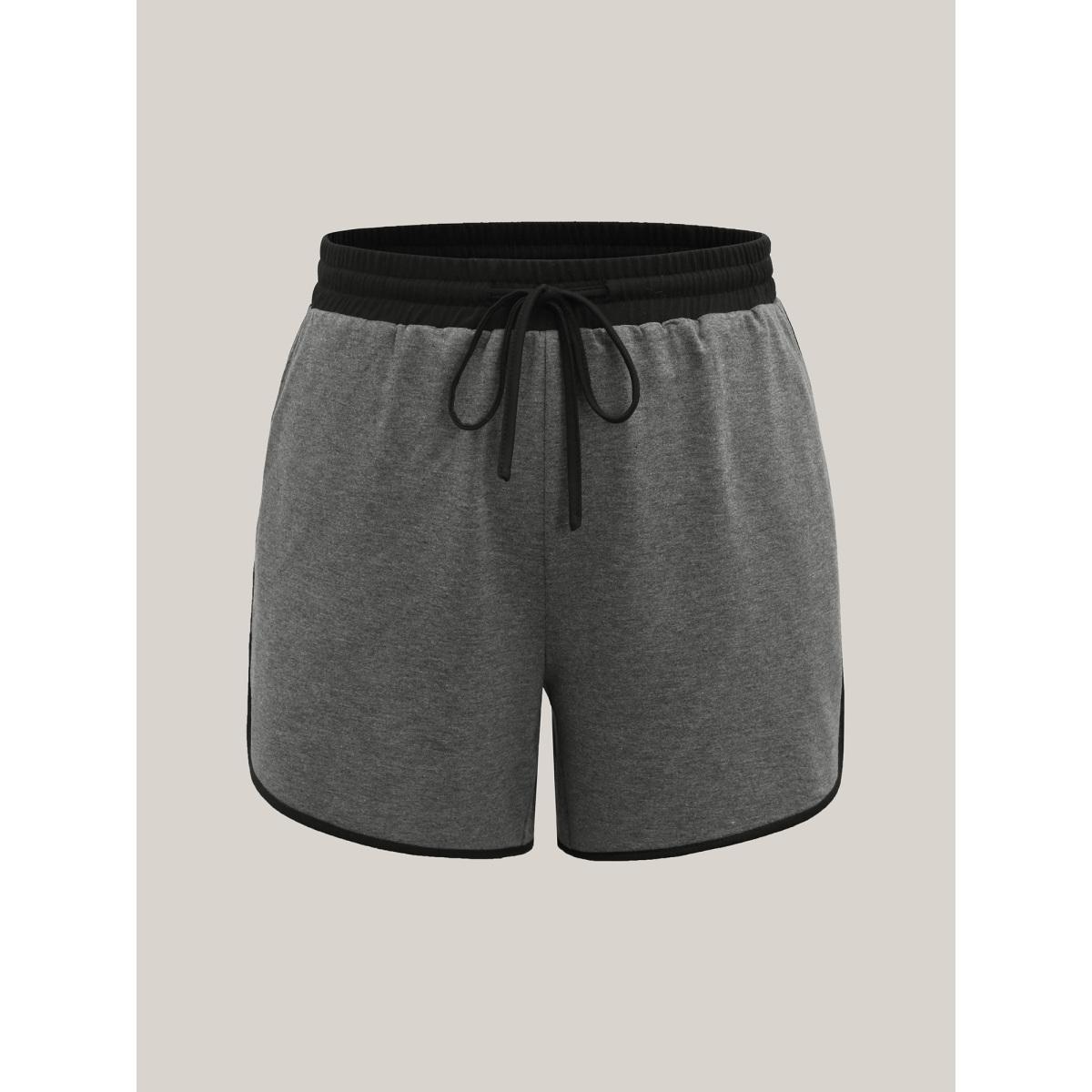 Plus Size Color Block Drawstring Plain Shorts Women DimGray Casual Contrast Loose Everyday Shorts BloomChic 22-24/3X Product Image