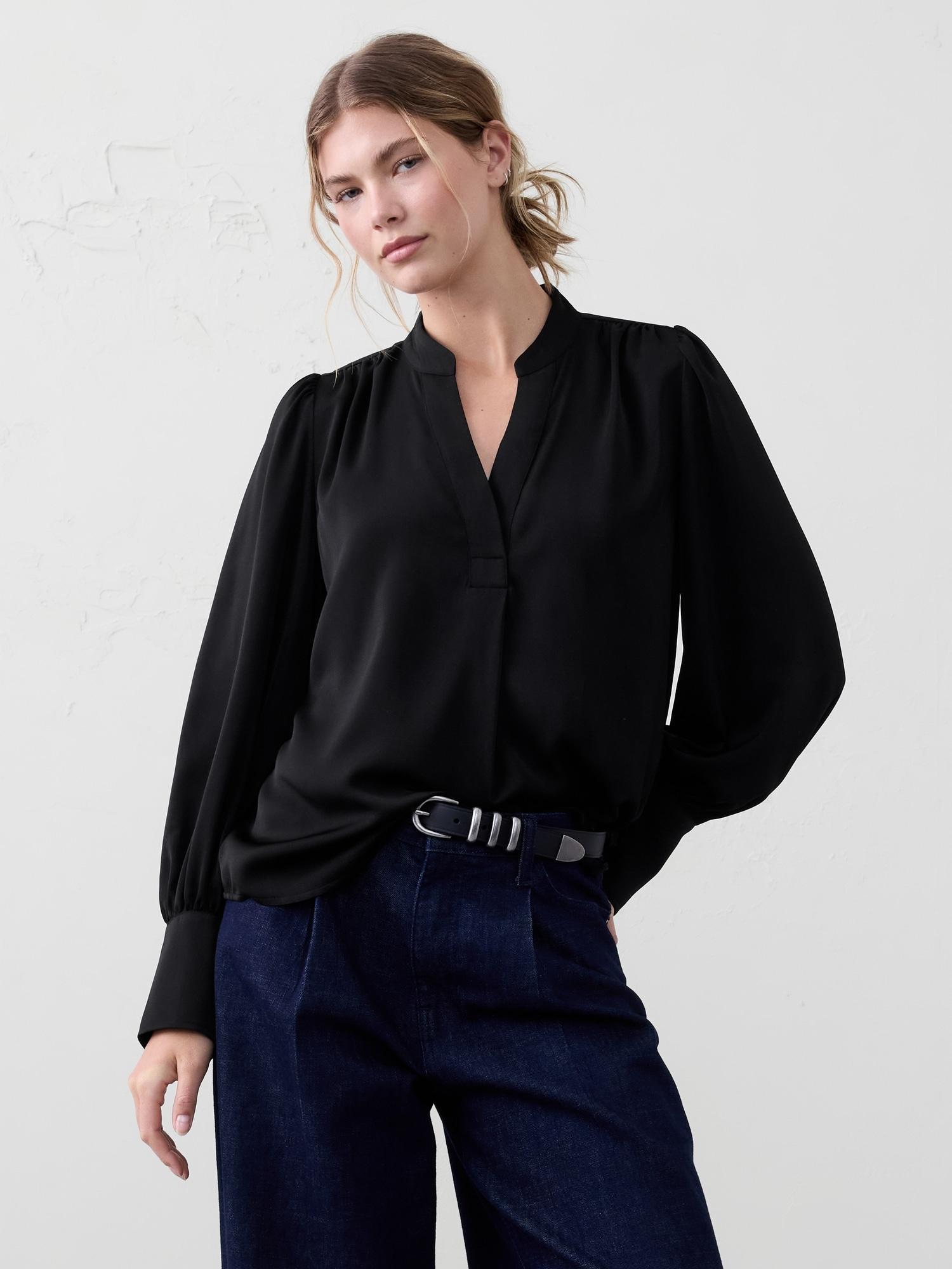 Crepe Volume-Sleeve Blouse Product Image