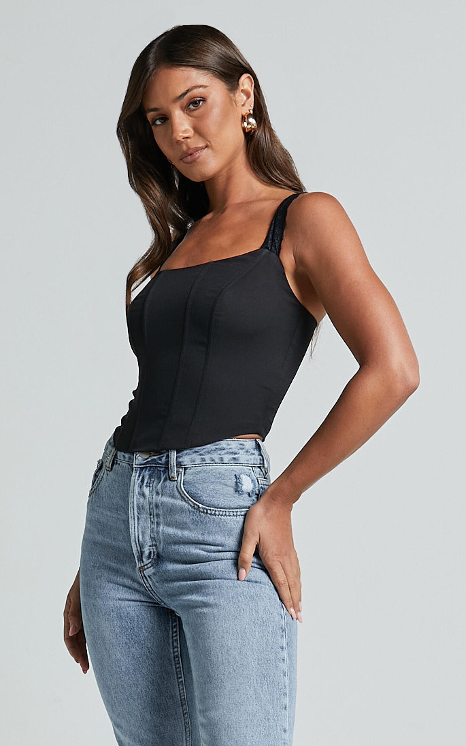 Kieran Top - Lace Strap Corset Top in Black Product Image