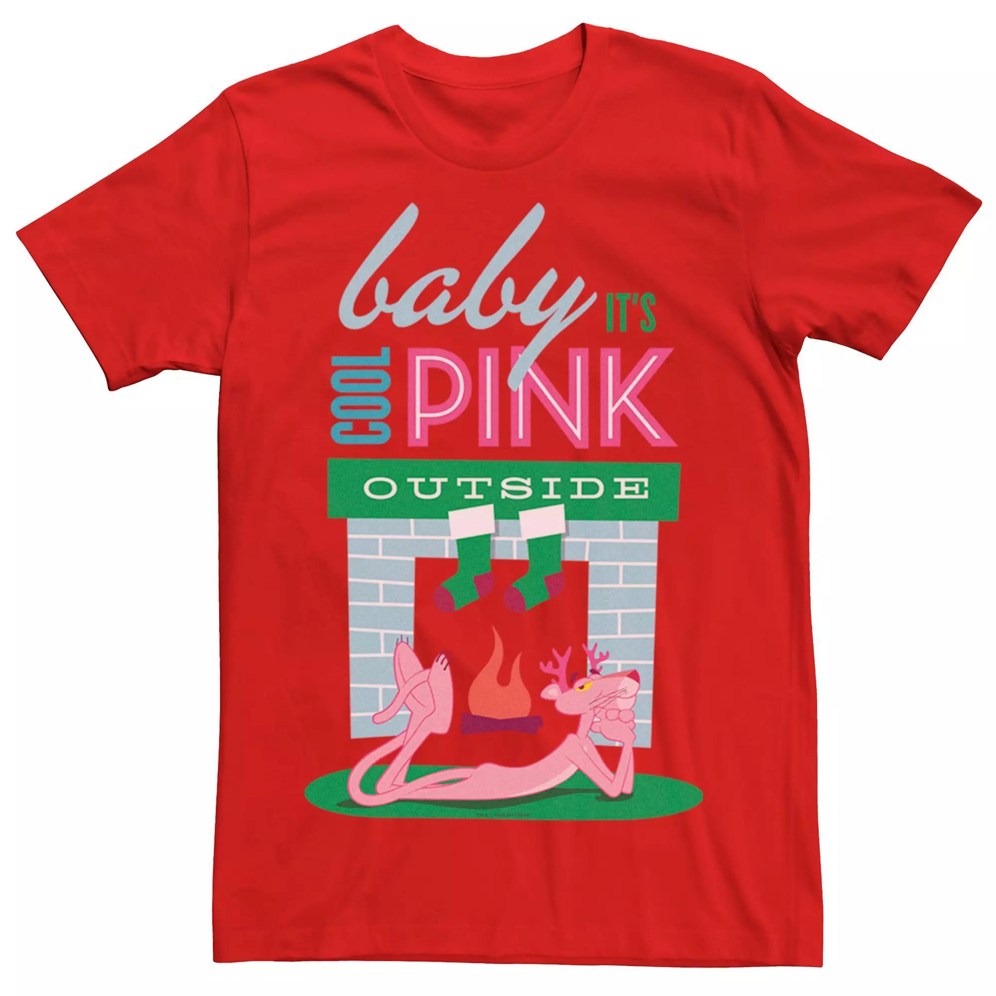 Men's Pink Panther Baby It's Cool Pink Outside Holiday Tee, Size: Small, Red Product Image