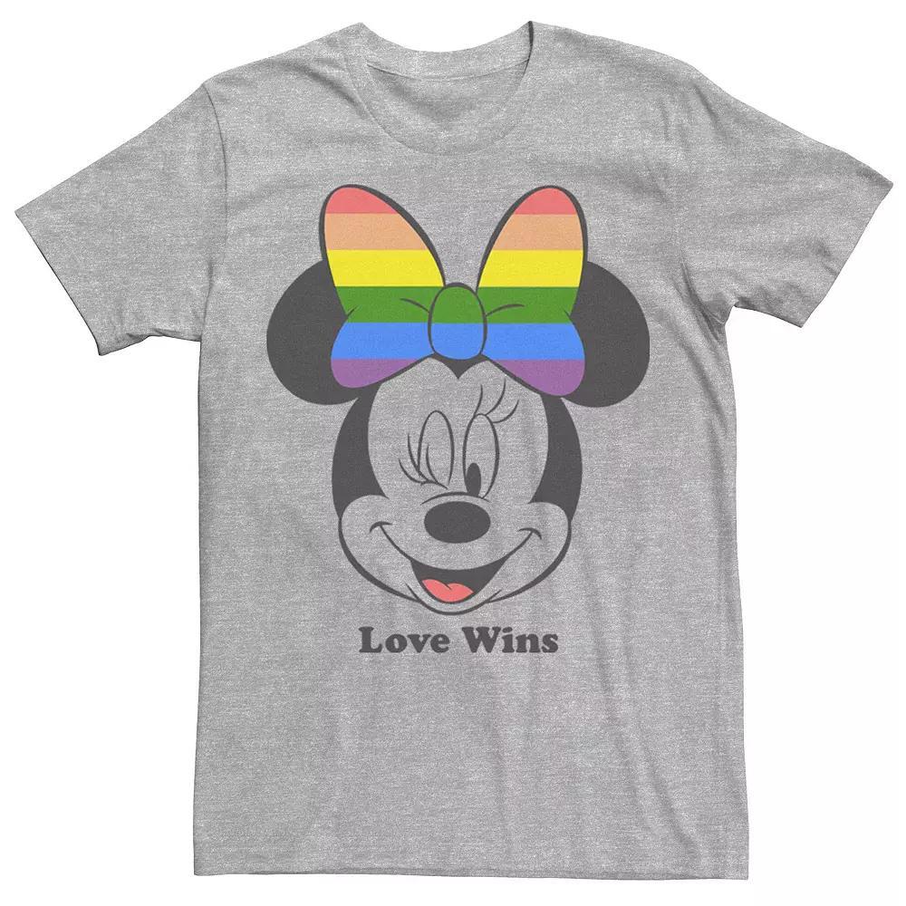 Disney's Mickey & Friends Minnie Mouse Men's Love Wins Rainbow Bow Tee, Size: Small, Athletic Grey Product Image