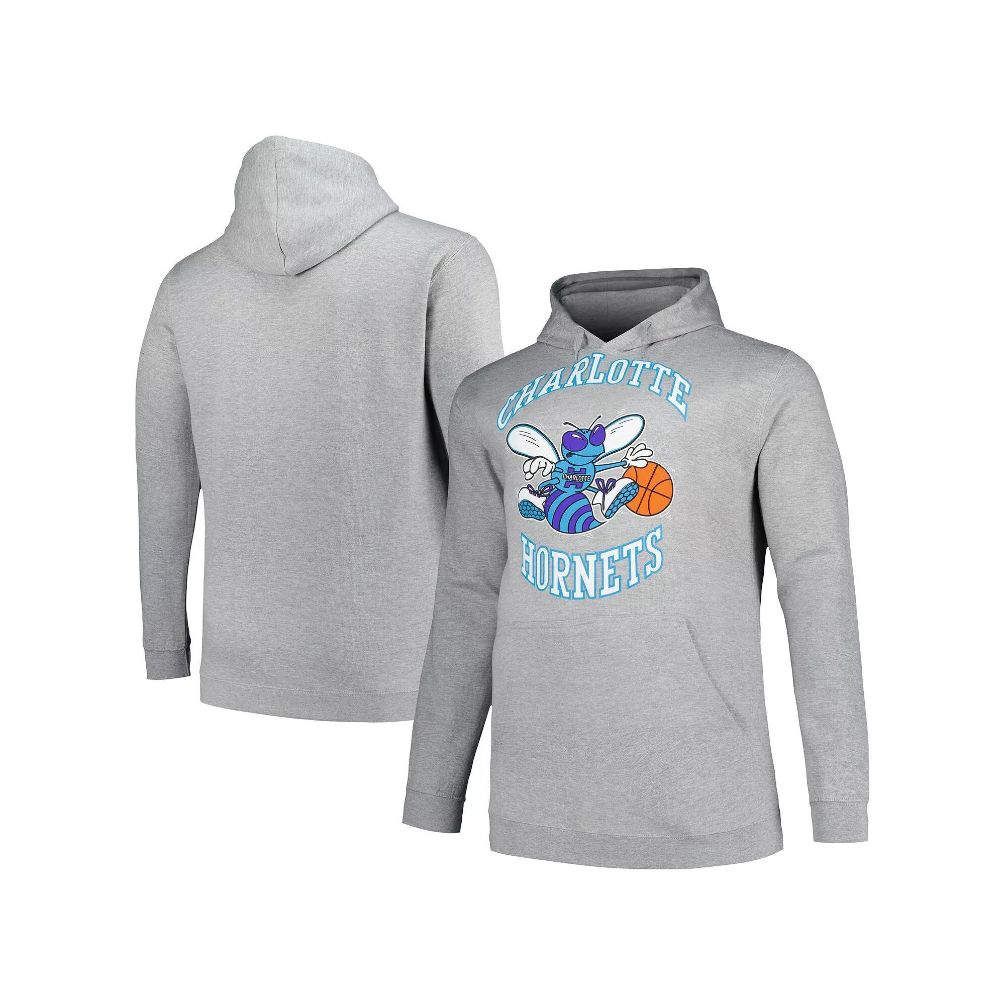 Men's Mitchell & Ness Heather Gray Charlotte Hornets Hardwood Classics Big & Tall Pullover Hoodie,  Product Image