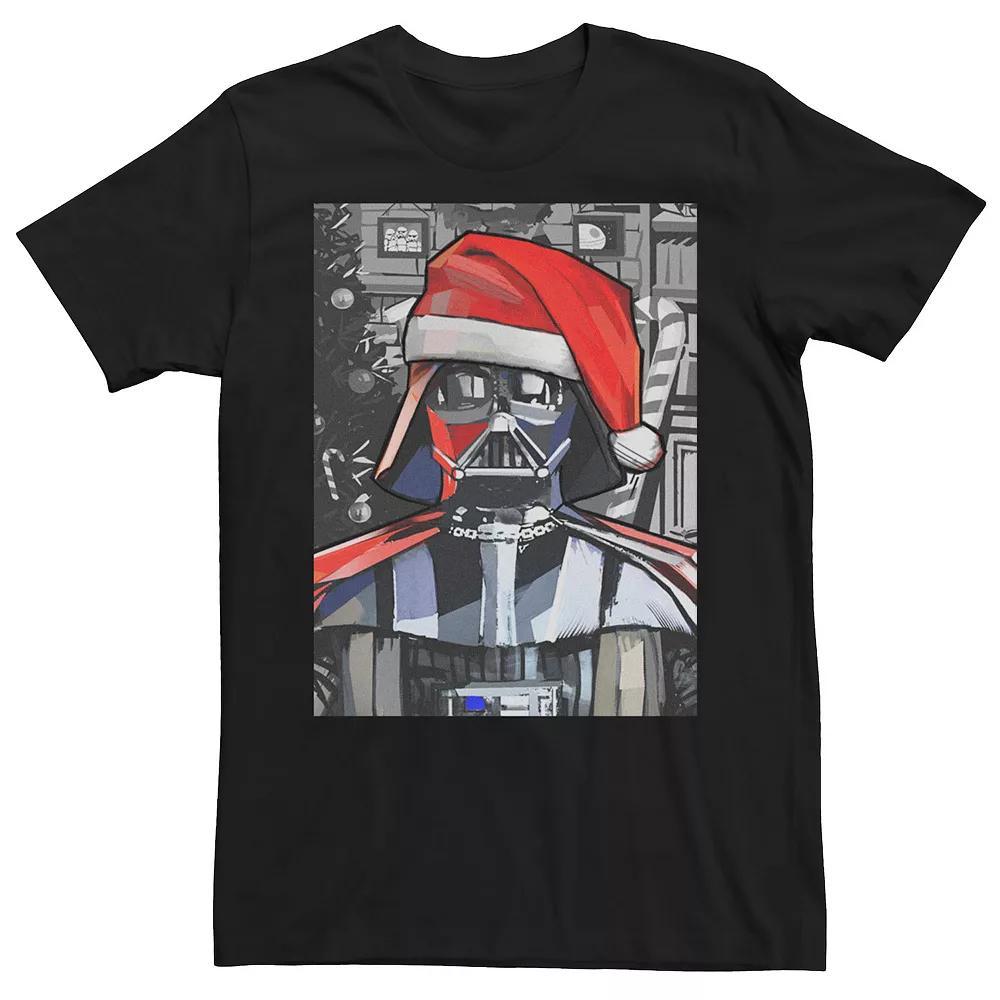 Men's Star Wars Darth Vader Santa Hat Christmas Painting Poster Tee, Size: Medium, Black Product Image