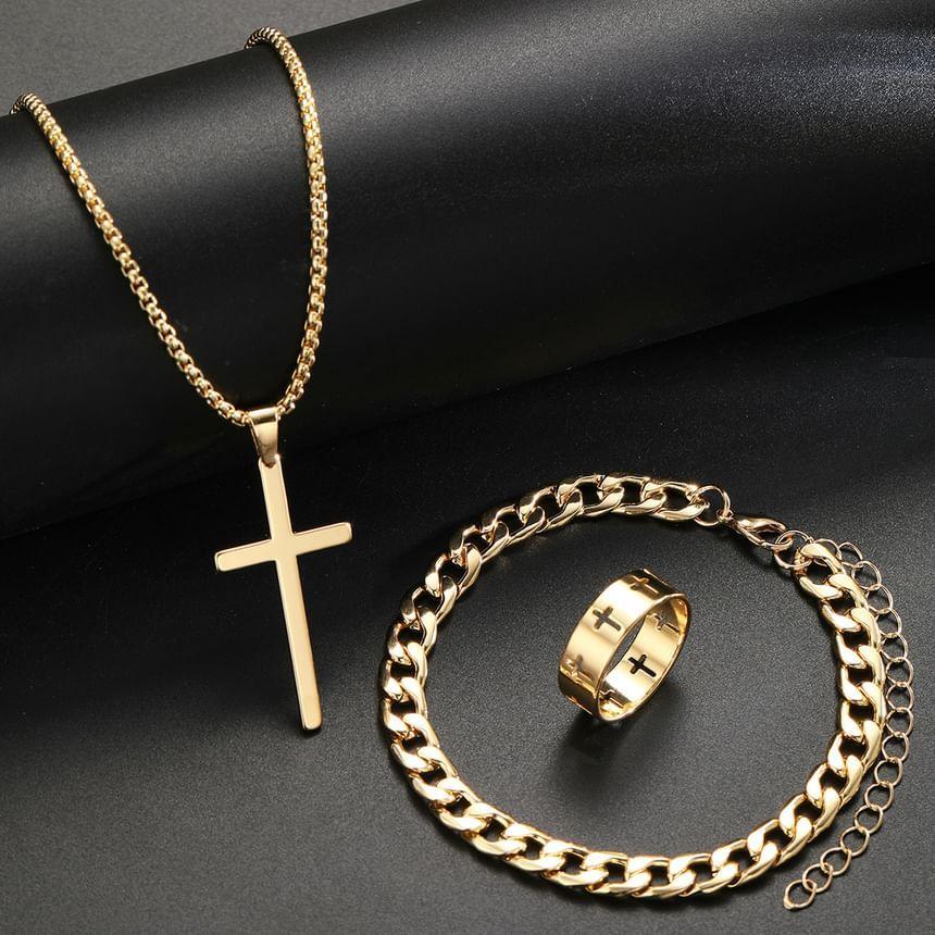 Cross Pendant Alloy Necklace / Bracelet / Ring / Set (Various Designs) Product Image