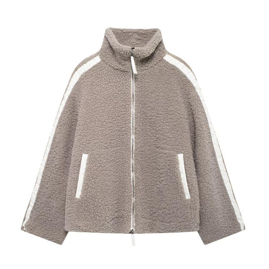 Striped Faux Shearling Zip Jacket Product Image