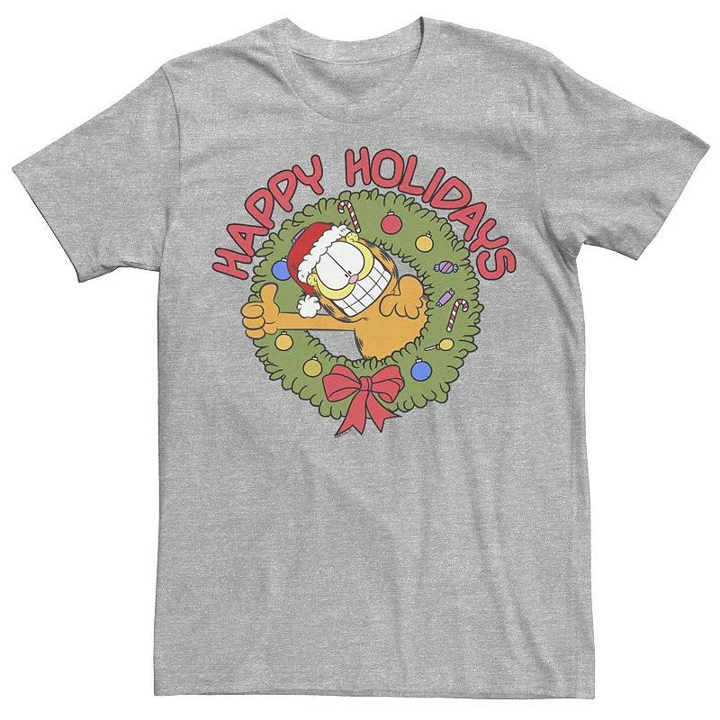 Men's Garfield Wreath Christmas Tee, Size: Large, Athletic Grey Product Image