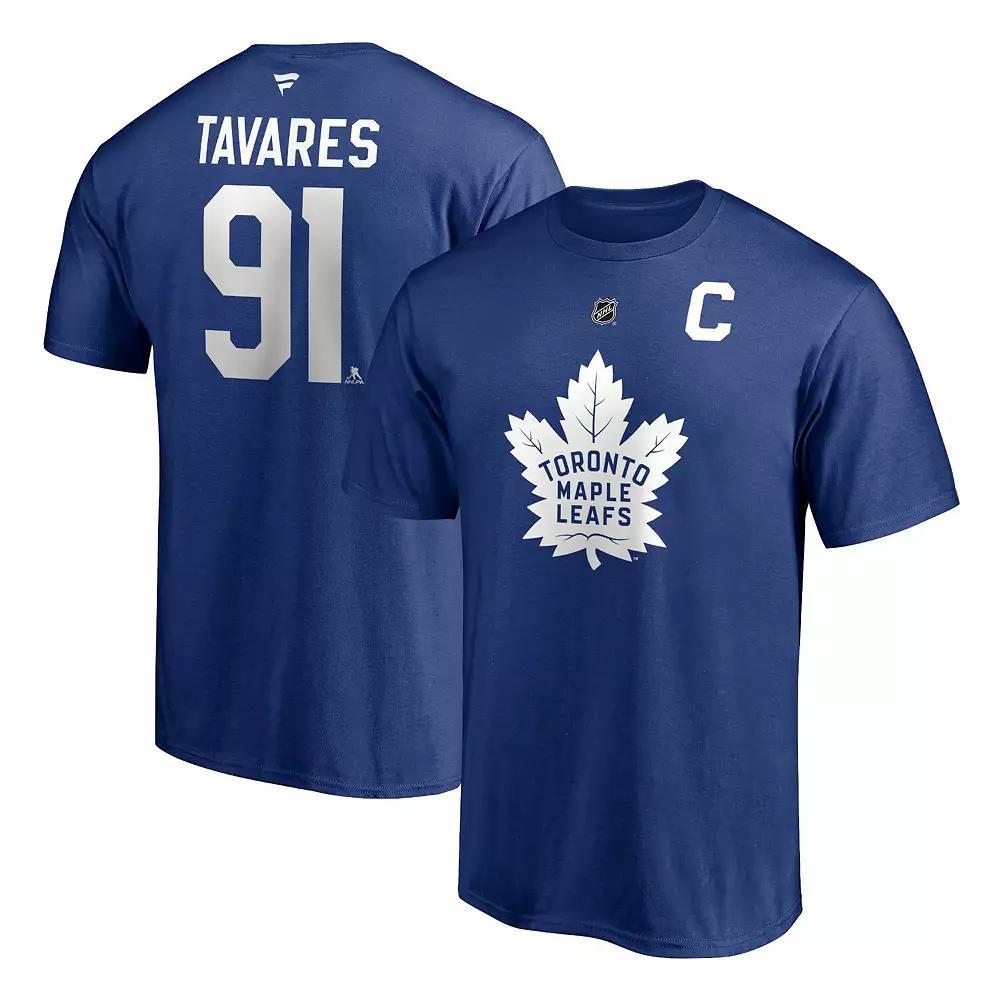 Men's Fanatics Branded John Tavares Blue Toronto Maple Leafs Authentic Stack Name & Number Captain T-Shirt,  Product Image