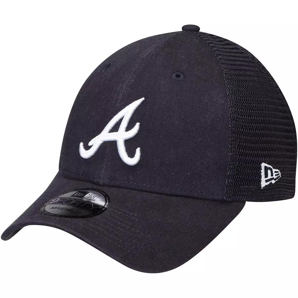 Men's New Era Navy Atlanta Braves Trucker 9FORTY Adjustable Snapback Hat, Blue Product Image