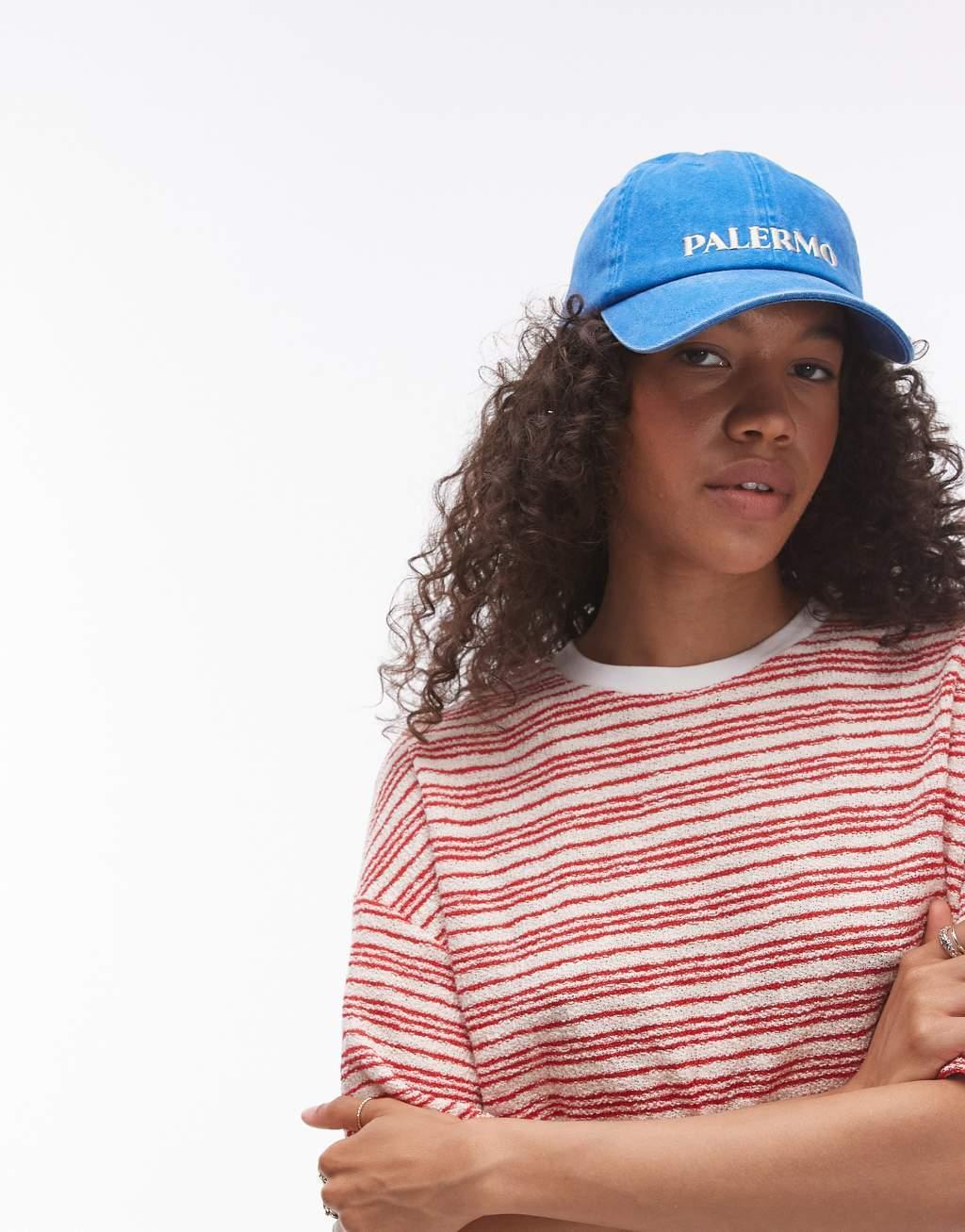 Topshop Palermo cap in washed blue Product Image