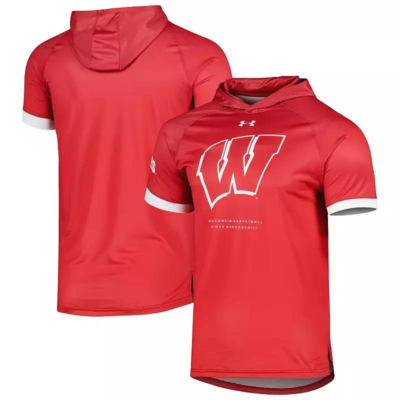 Men's Under Armour Red Wisconsin Badgers On-Court Raglan Hoodie T-Shirt,  Product Image