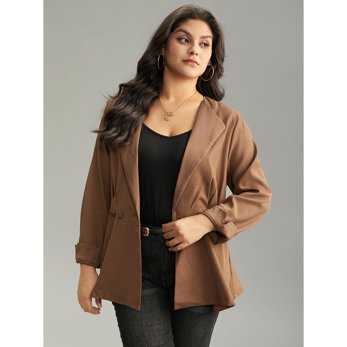 Plus Size Lapel Collar Buckle Detail Plicated Detail Coat Women DarkBrown Elegant Plain Bodycon Ladies Dailywear Winter Coats BloomChic 26/4X Product Image
