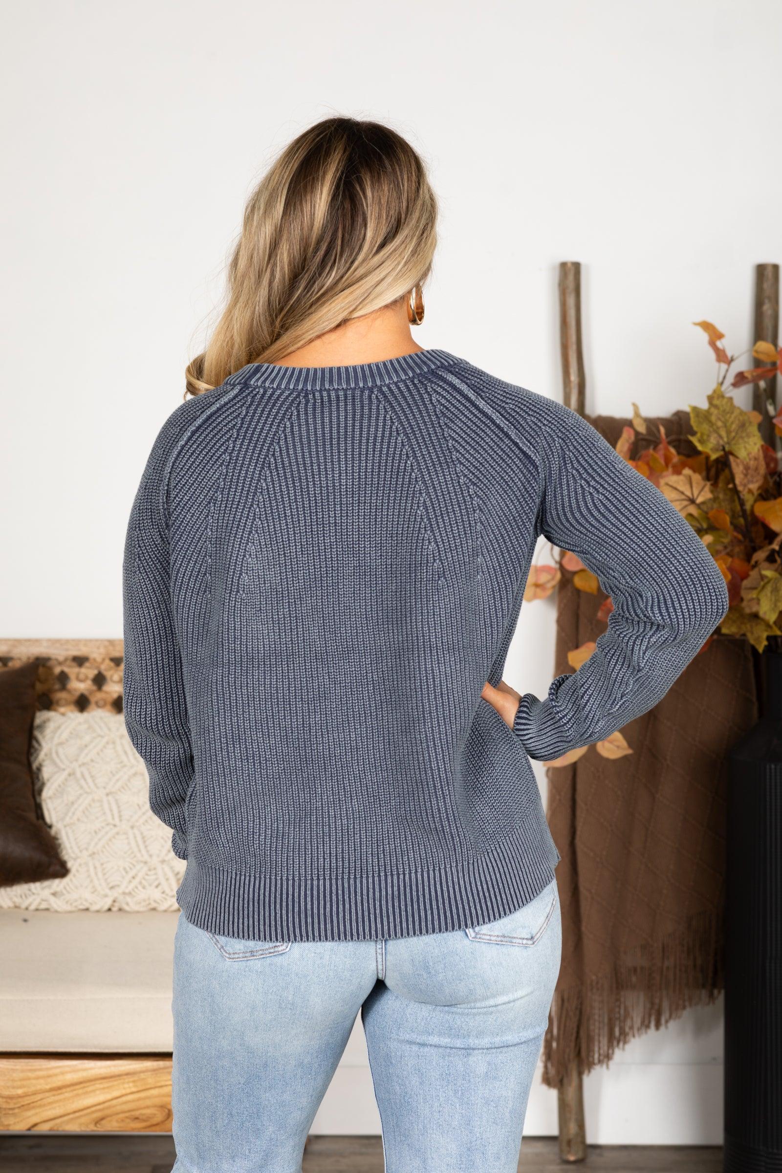 Washed Yarn Crewneck Pullover Sweater Product Image