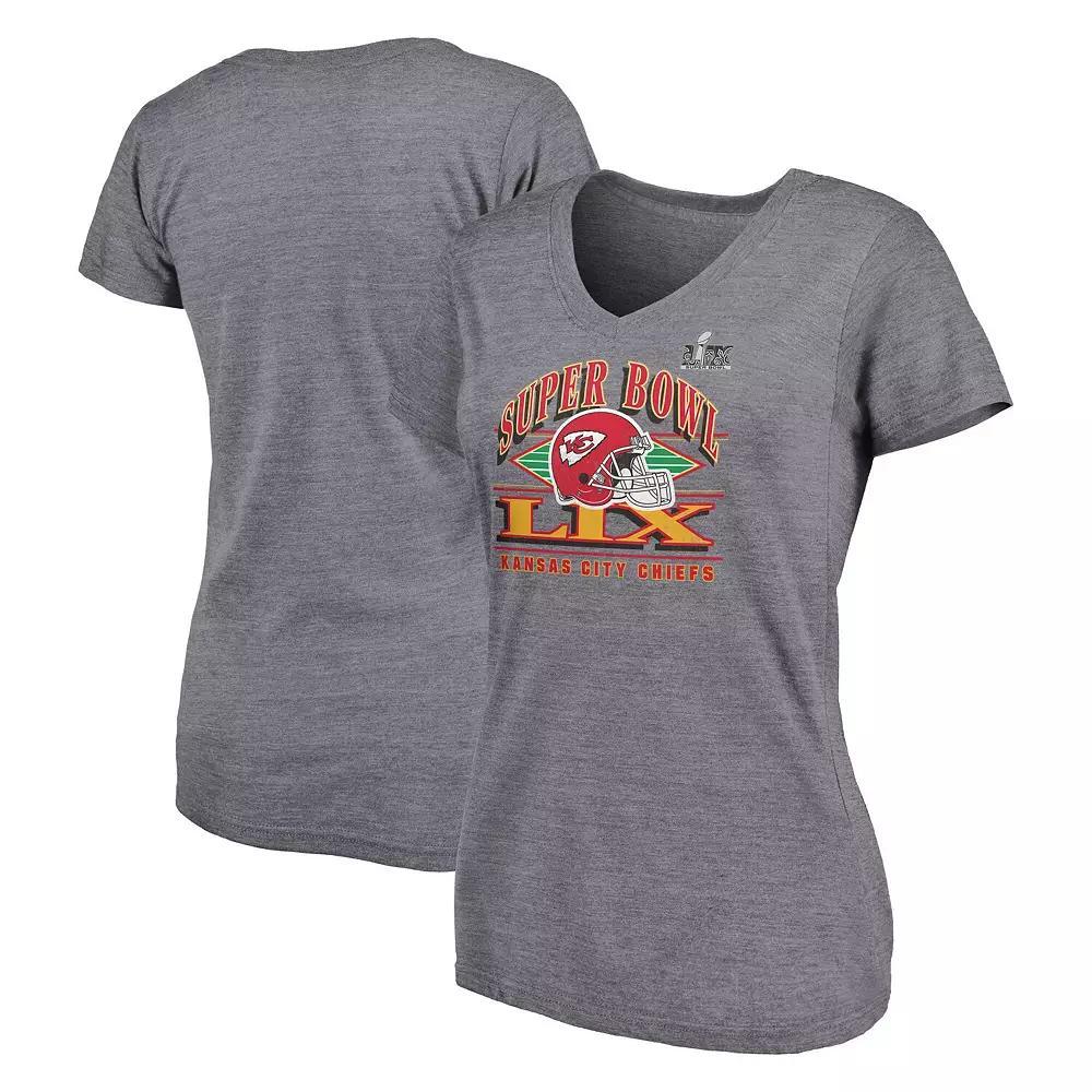 Women's Fanatics Heather Gray Kansas City Chiefs Super Bowl LIX Our Pastime Tri-Blend V-Neck T-Shirt, Size: Small, Grey Product Image
