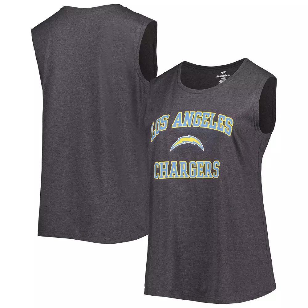 Women's Fanatics Branded Heather Charcoal Los Angeles Chargers Plus Size Tank Top, Size: 2XL Product Image