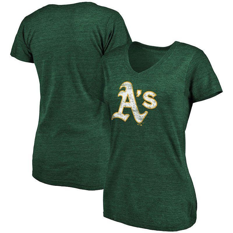 Women's Fanatics Branded Heathered Green Oakland Athletics Core Weathered Tri-Blend V-Neck T-Shirt, Size: Small Product Image