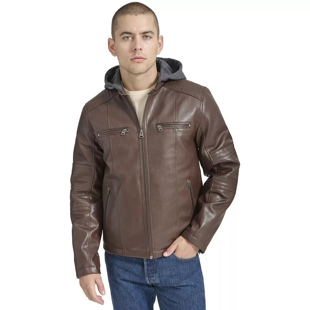 Men's Levi's® Faux Leather Racer Jacket, Size: Large, Russet Brown Product Image