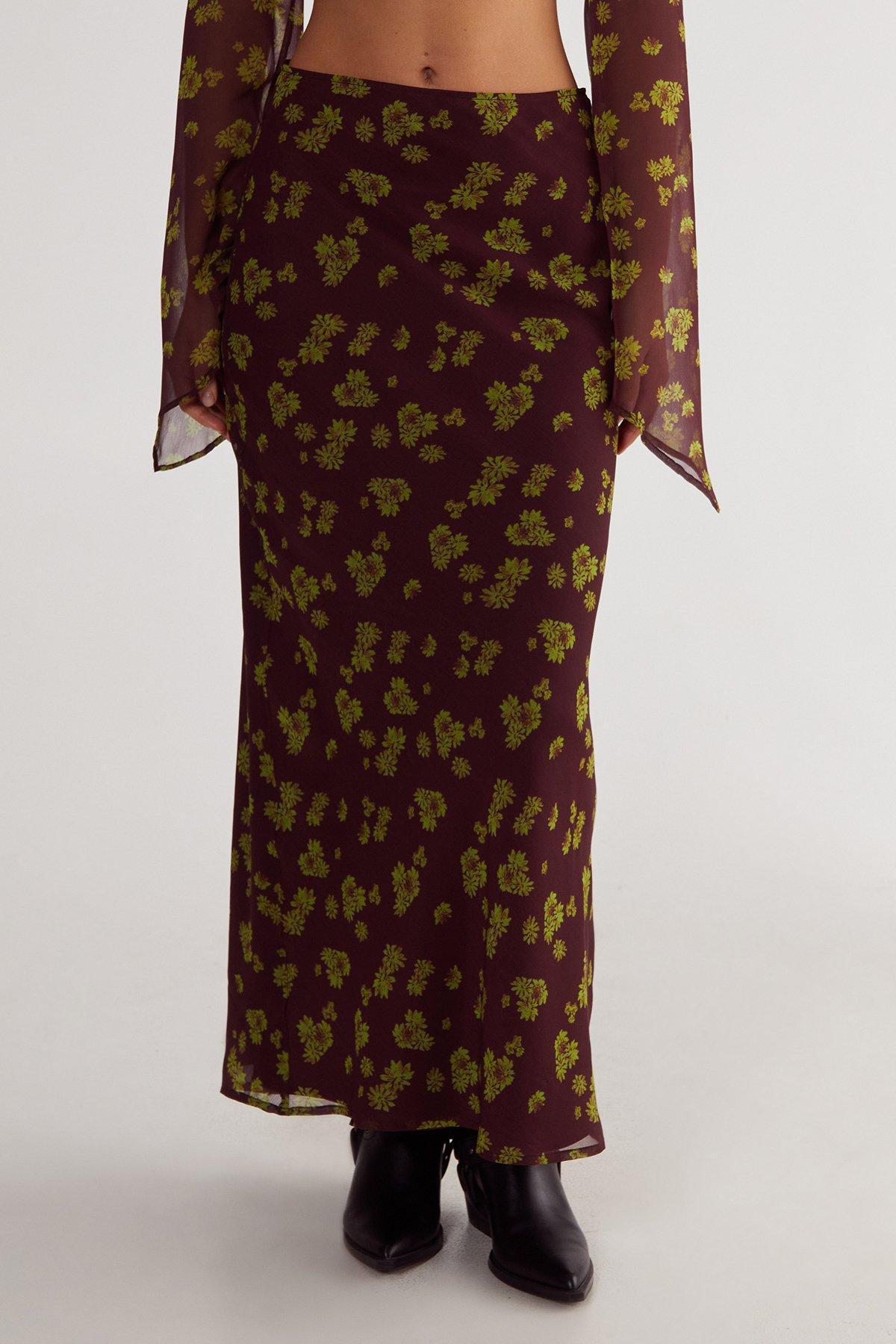 Ditsy Crinkle Chiffon Bias Maxi Skirt Product Image