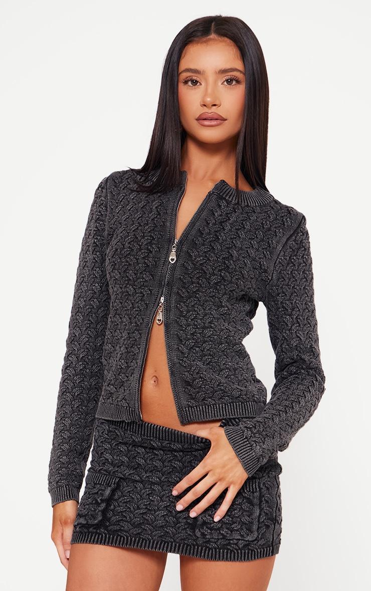 Petite Black Cable Knit Jacket Product Image