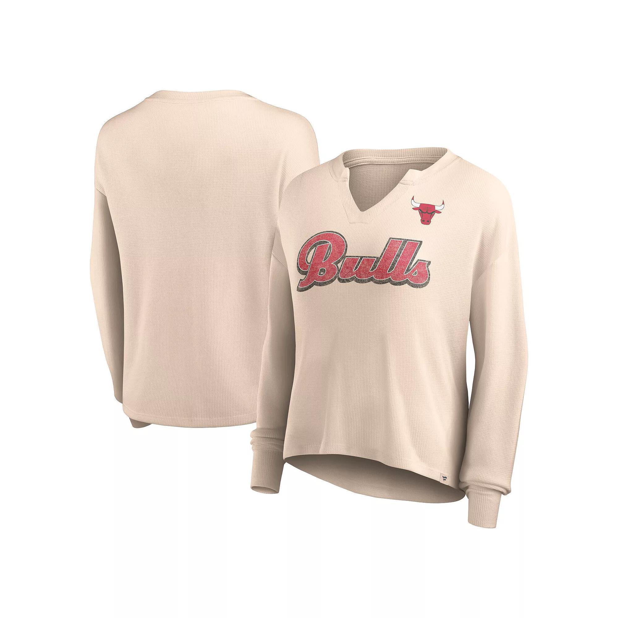 Women's Fanatics Branded Tan Chicago Bulls Go For It Long Sleeve Notch Neck T-Shirt, Size: 3XL, Team Product Image