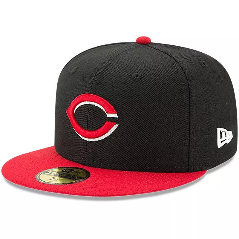 Men's New Era Black/Red Cincinnati Reds Road Authentic Collection On-Field 59FIFTY Fitted Hat, Size: 7 5/8, Red Black Product Image