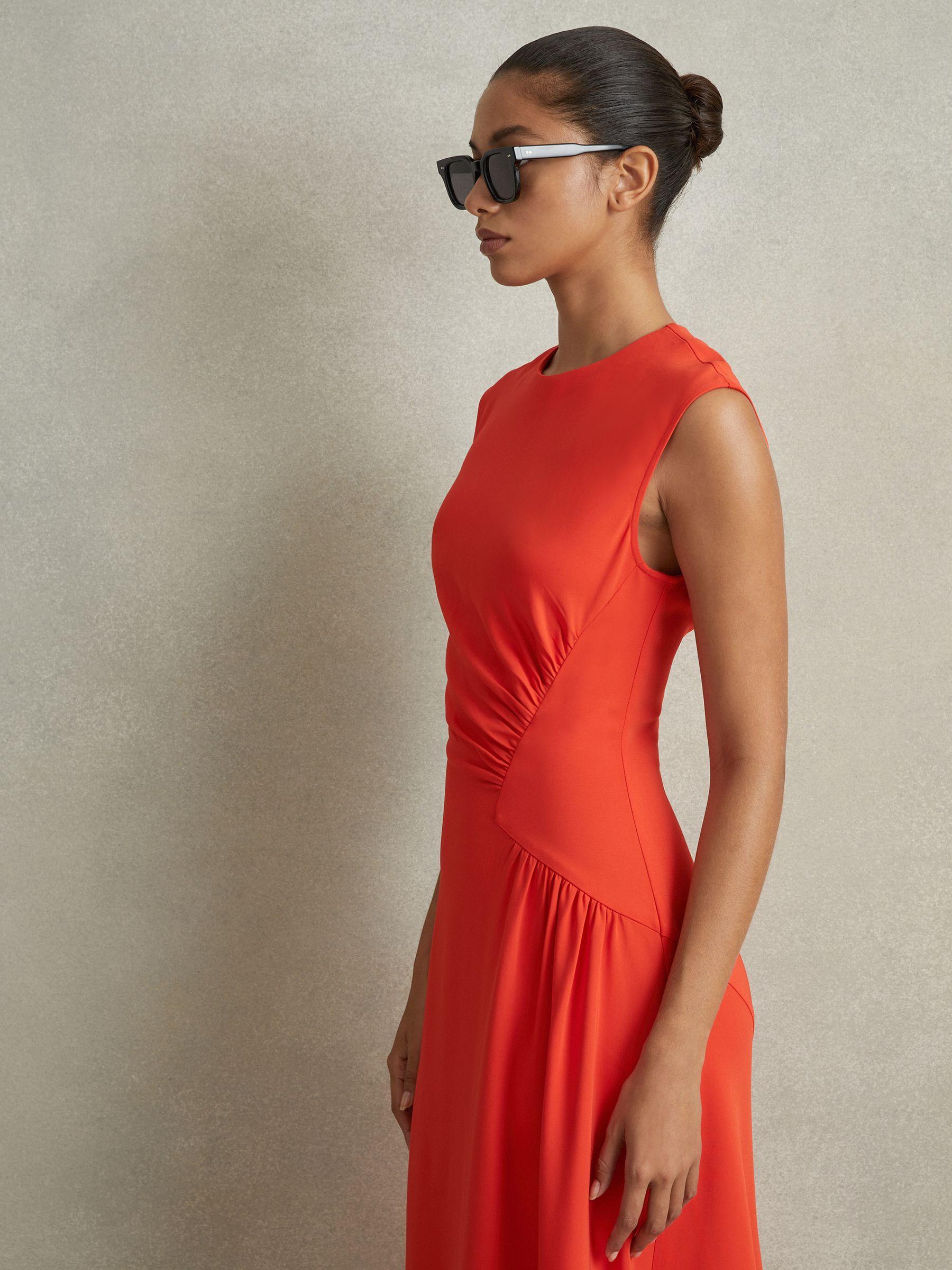 Ruched Midi Dress in Orange Product Image