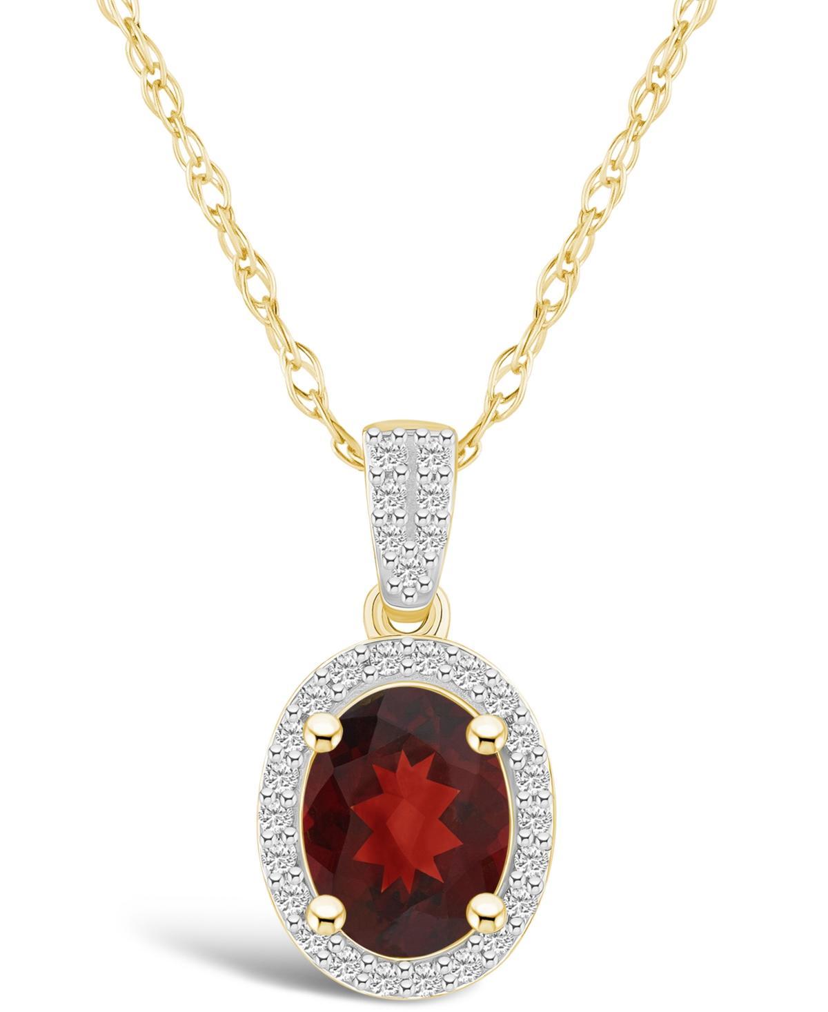 Celebration Gems 10k Gold Oval Gemstone & Lab-Created White Sapphire Halo Pendant Necklace, Womens Red Product Image