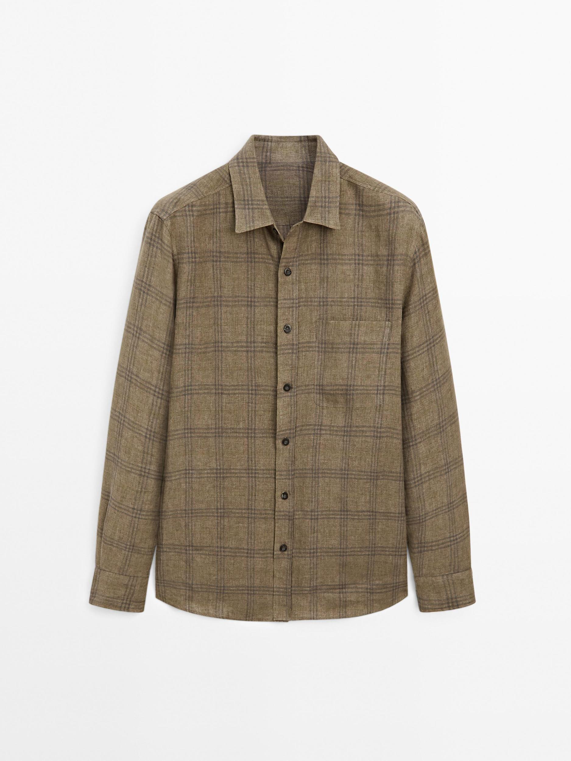 Regular fit linen check shirt Product Image
