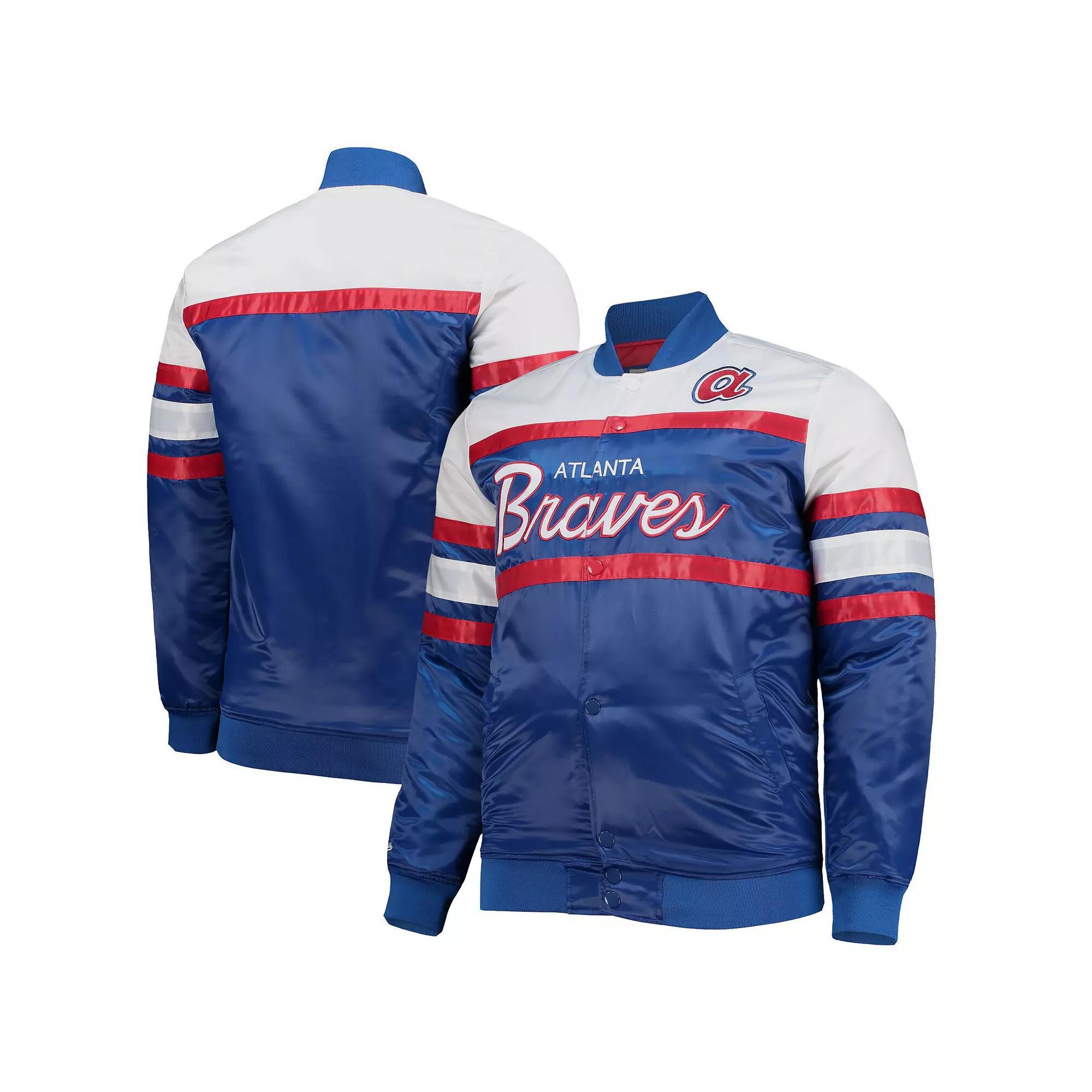 Men's Mitchell & Ness Navy/Red Atlanta Braves Big & Tall Coaches Satin Full-Snap Jacket,  Product Image