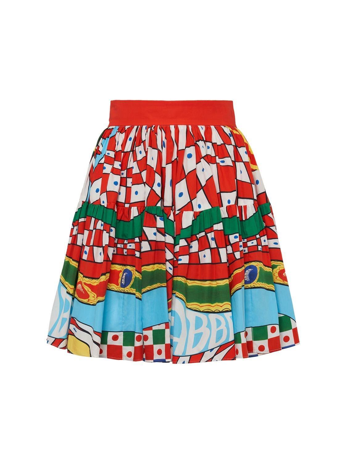 DOLCE & GABBANA Carretto Print Cotton Poplin Mini Skirt In Carretto Azzurro Product Image