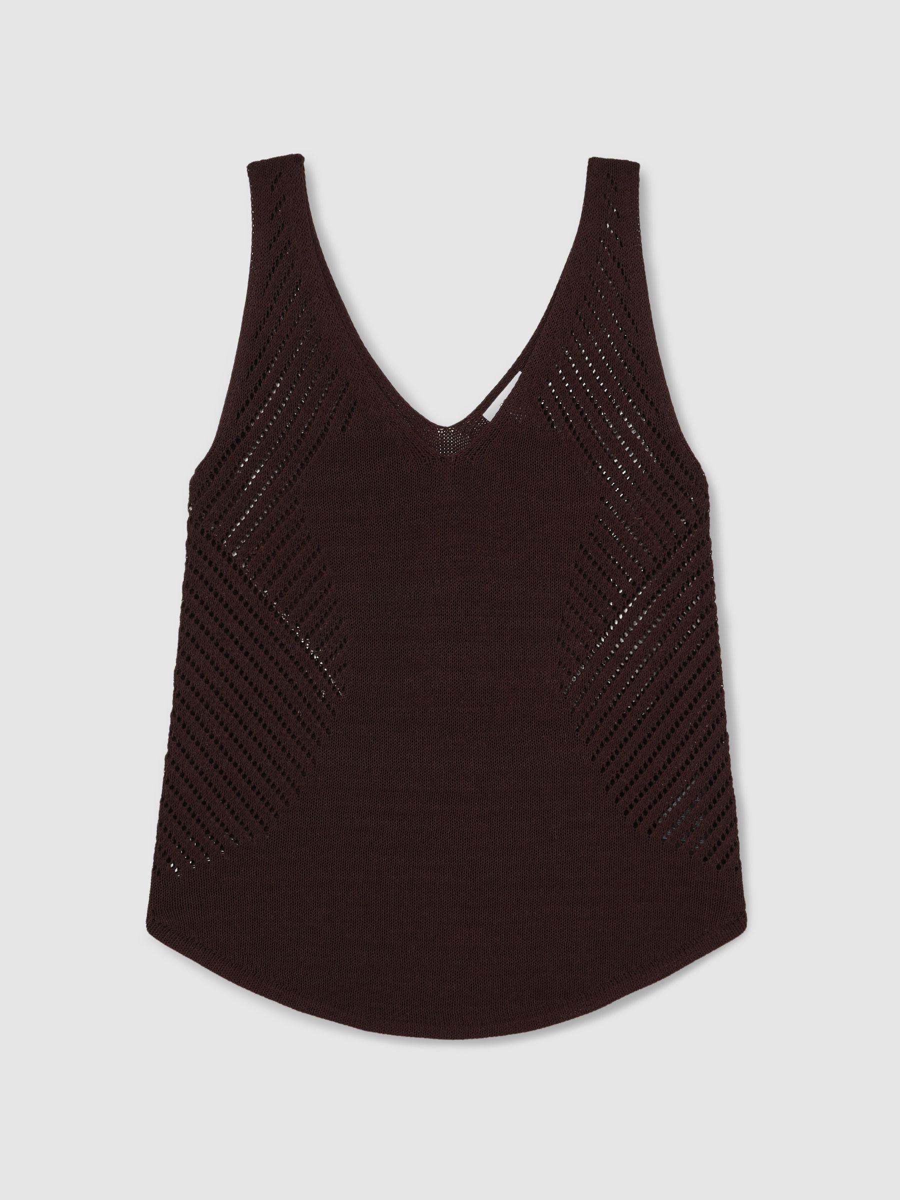 Cotton Blend Open Knit Vest in Chocolate Brown Product Image