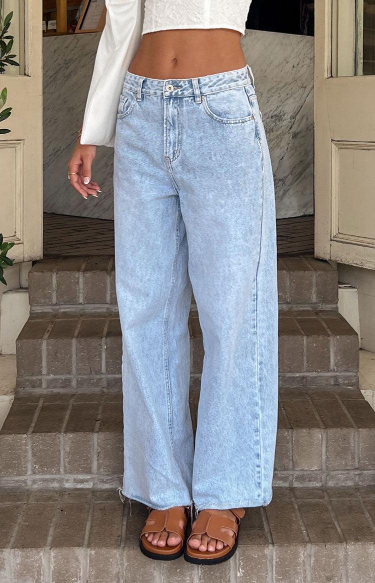 She's Yours Light Wash Denim Wide Leg Boyfriend Jeans Product Image