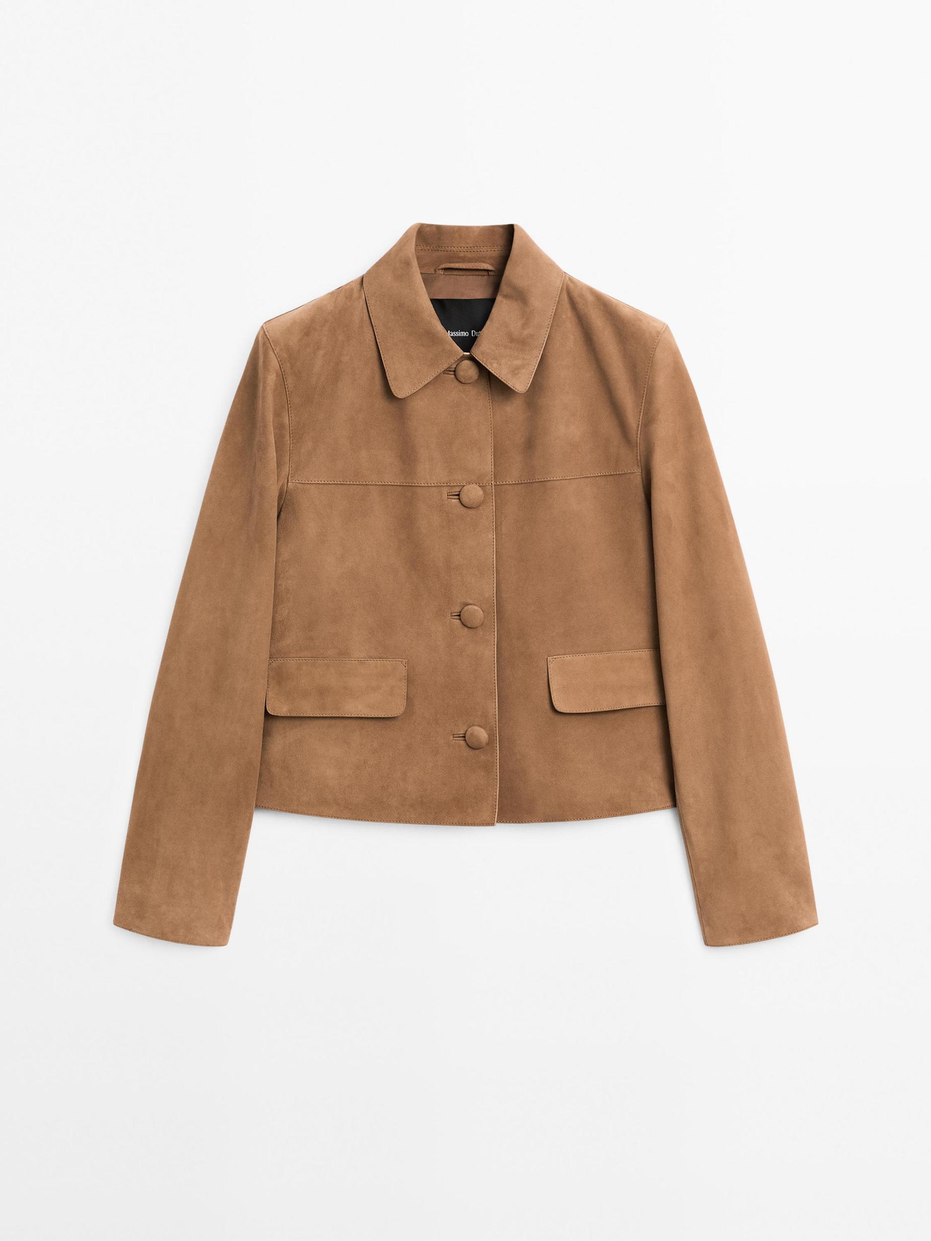 Suede leather jacket with lined buttons Product Image