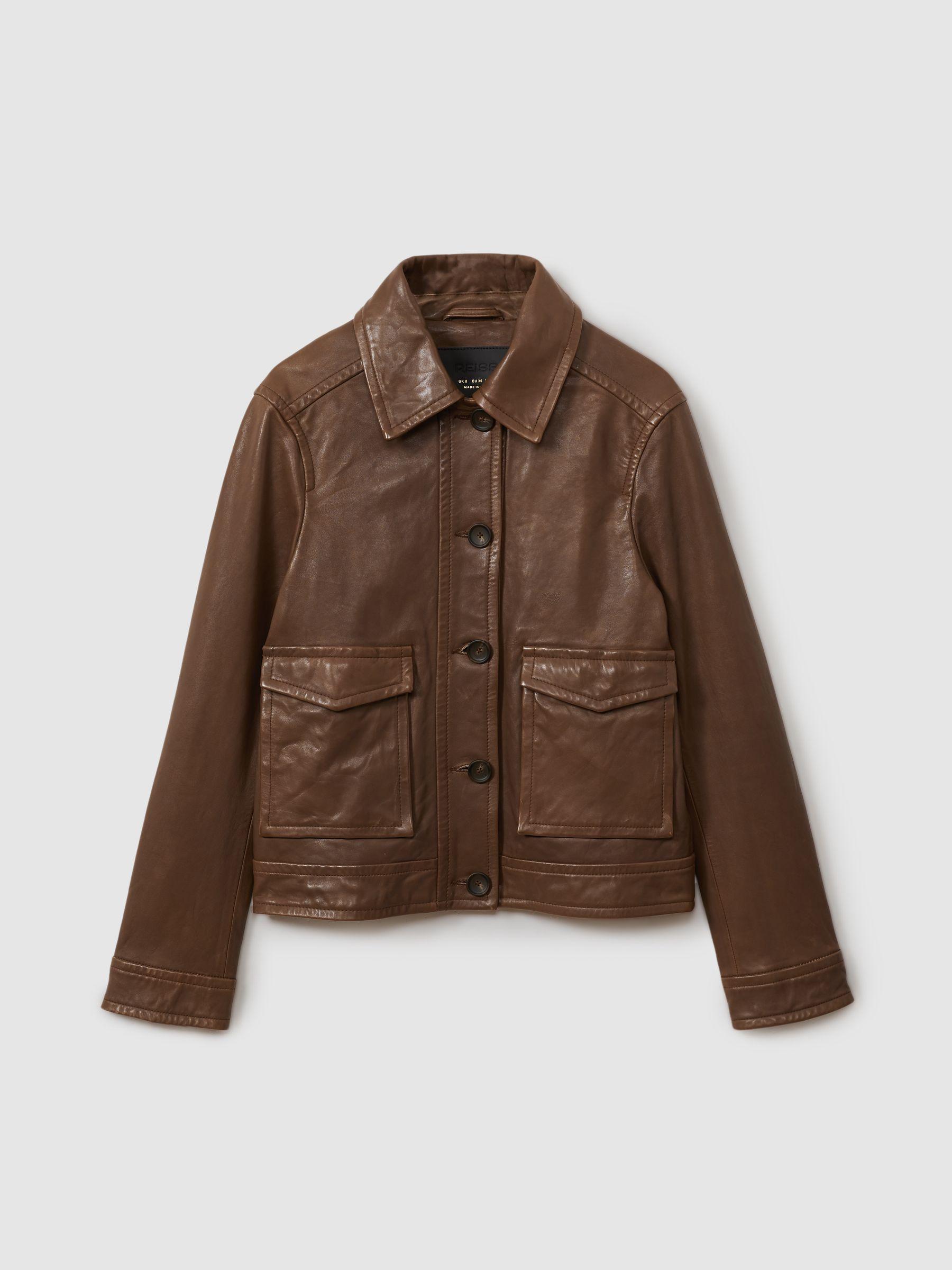 Leather Trucker Jacket in Chocolate Product Image