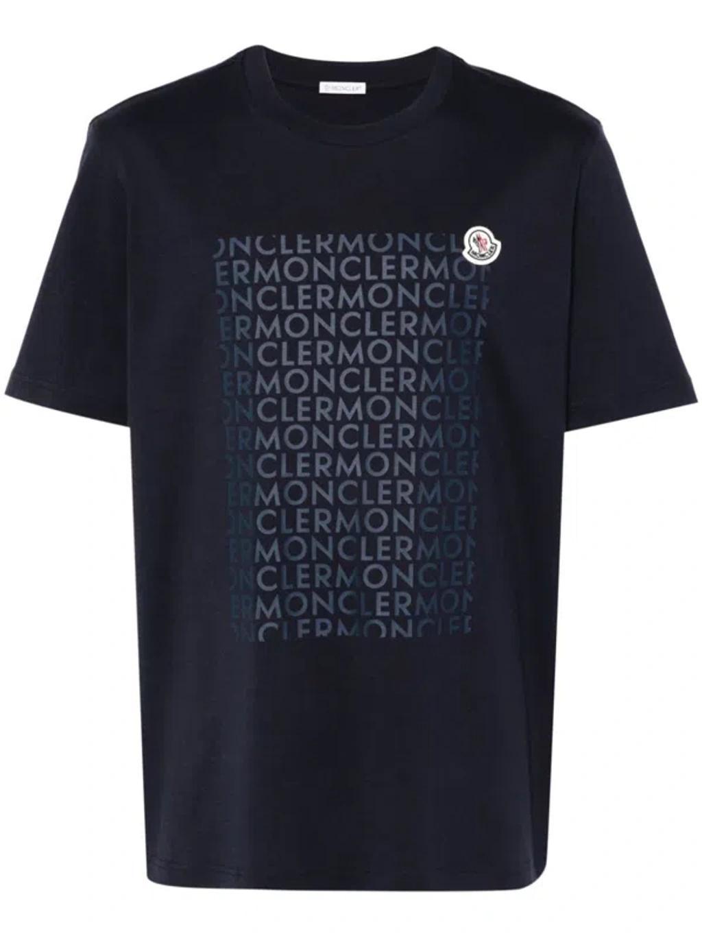 MONCLER Text Print Logo T Shirt In Navy Product Image