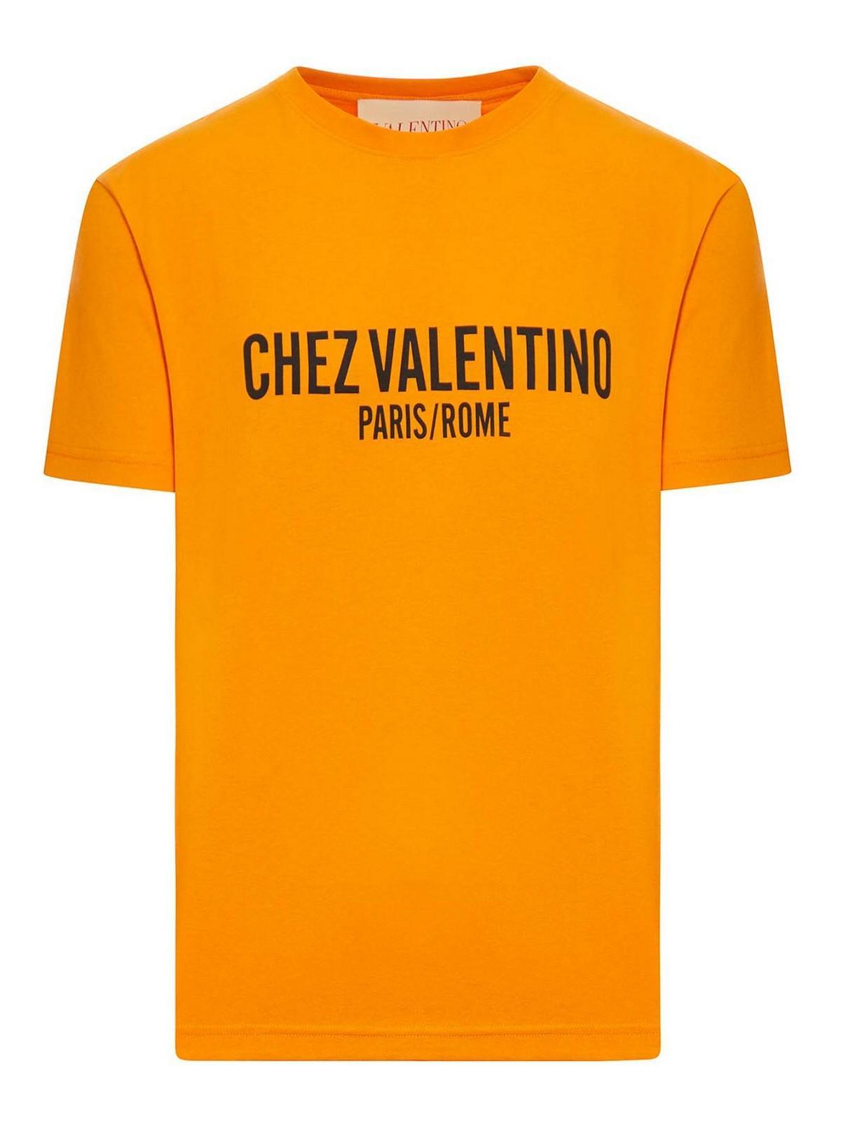 VALENTINO Cotton T-shirt With Chez Print In Orange Product Image