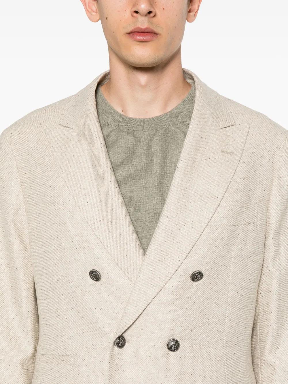 BRUNELLO CUCINELLI Double-breasted Wool Blend Blazer In Nude & Neutrals Product Image