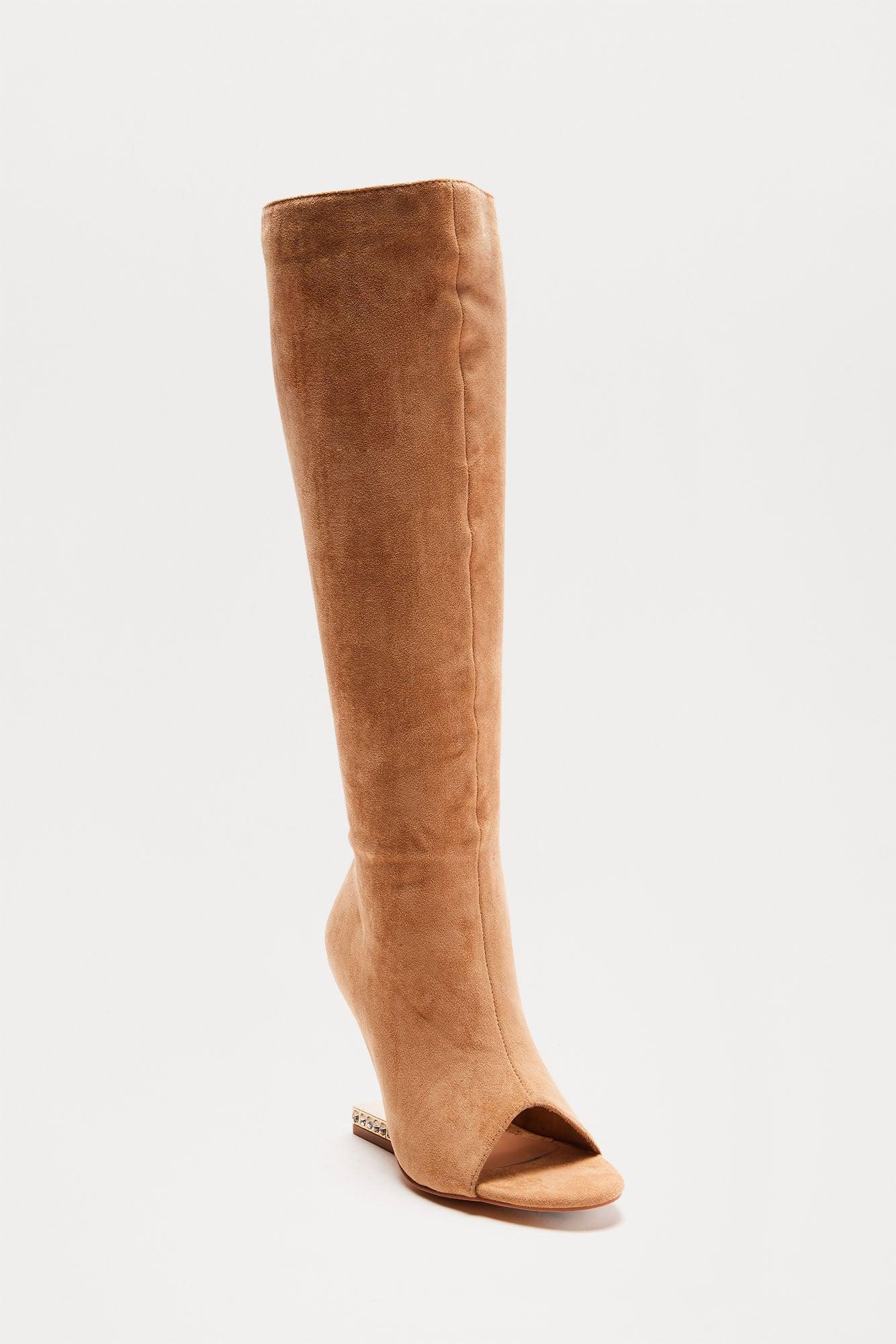 Trenton Faux Suede Boots - Nude Product Image