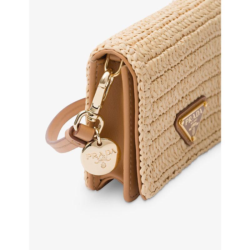 PRADA Womens Neutral Brand-plaque Woven Card Holder Product Image