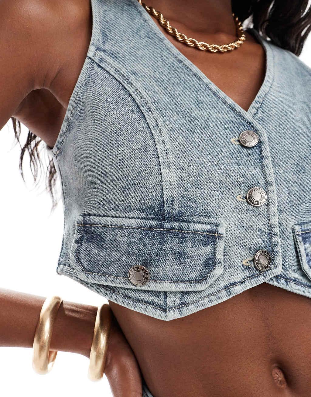 Extro & Vert cropped denim vest in blue - part of a set Product Image