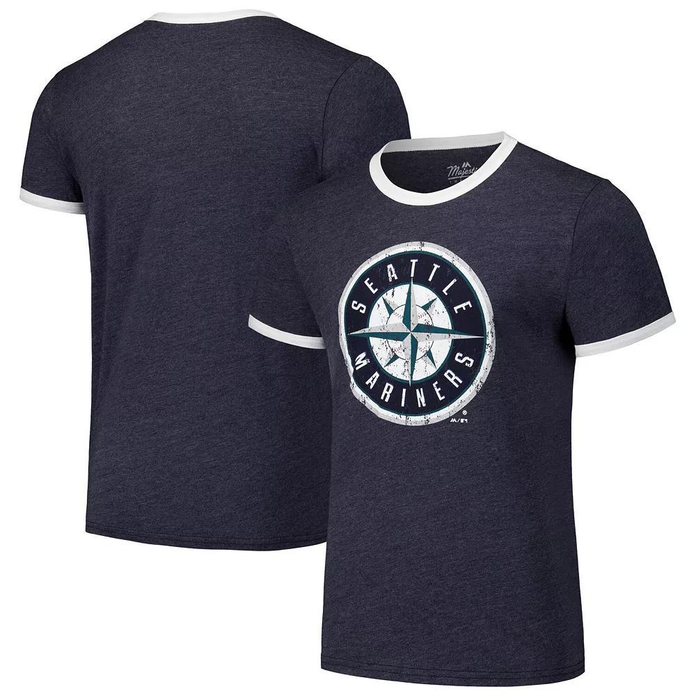 Men's Majestic Threads Navy Seattle Mariners Ringer Tri-Blend T-Shirt,  Product Image