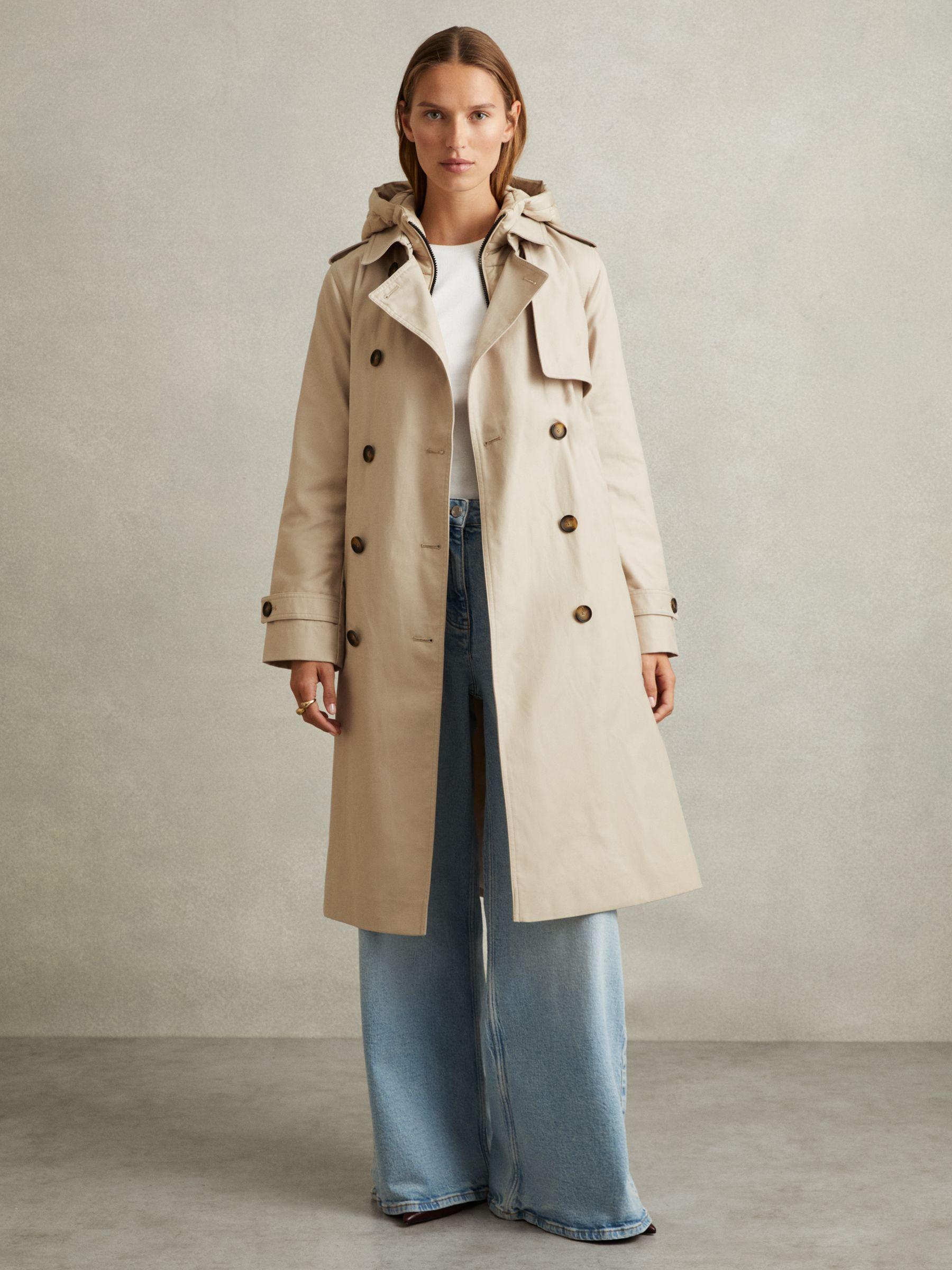 Hooded Insert Trench Coat in Stone Product Image