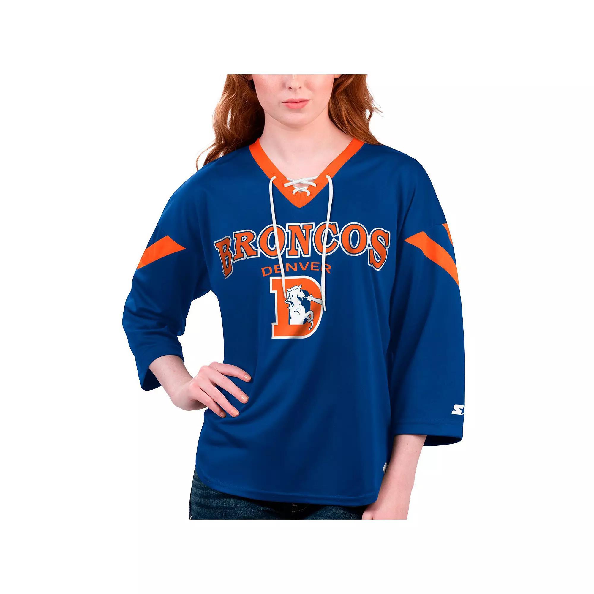 Women's Starter Orange Denver Broncos Rally Lace-Up 3/4 Sleeve T-Shirt,  Product Image