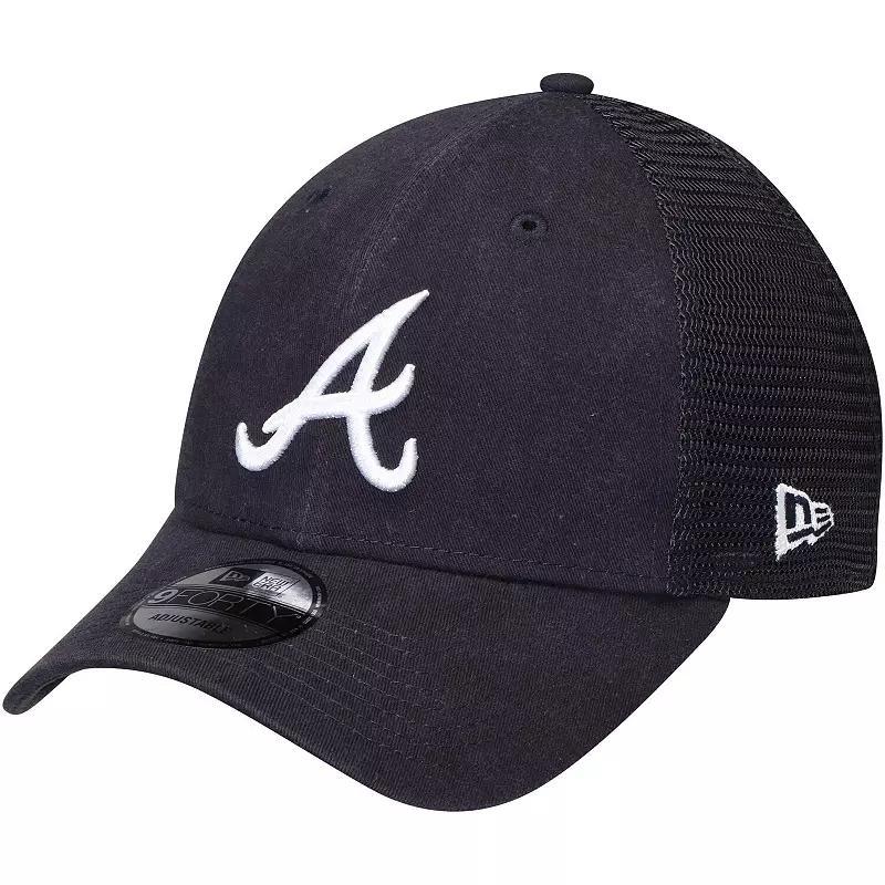 Men's New Era Navy Atlanta Braves Trucker 9FORTY Adjustable Snapback Hat, Blue Product Image